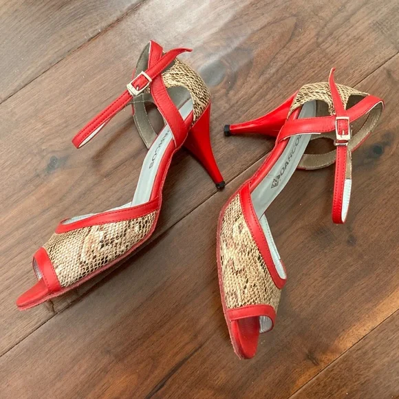 Argentine Tango Darcos Red and Tan Women's Heels 39 - Picture 8 of 10